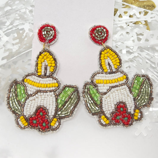 Handmade Beaded  Earring - Festive Candle Holiday Jewelry