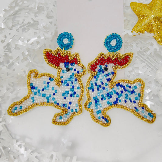 Handmade Beaded  Earring, Reindeer Blue