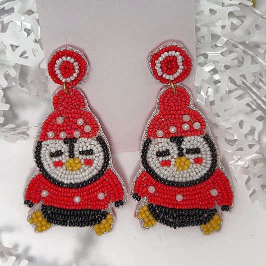 Handmade Beaded  Earring, Penguin Red