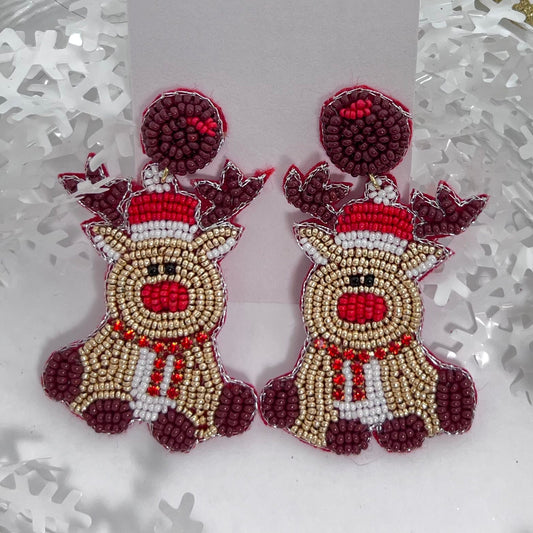 Handmade Beaded  Earring, Santa Paws Dog