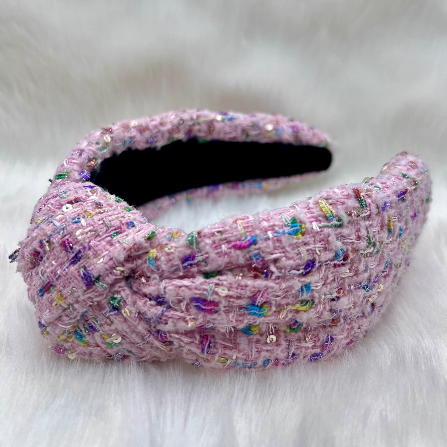 Valentine's Day Handmade tweed headband, Pink Tweed,Unique and Trendy Headwear, Gift for Her, Knotted headband