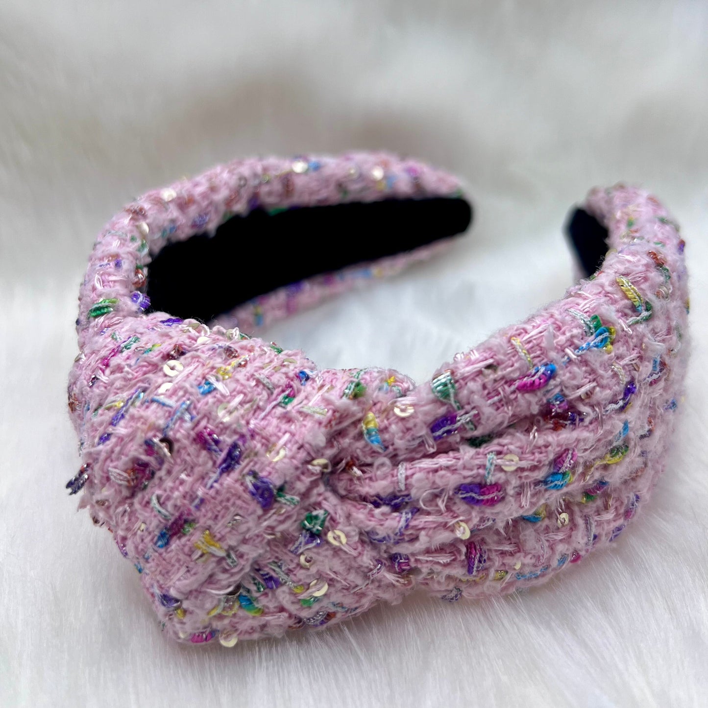 Valentine's Day Handmade tweed headband, Pink Tweed,Unique and Trendy Headwear, Gift for Her, Knotted headband