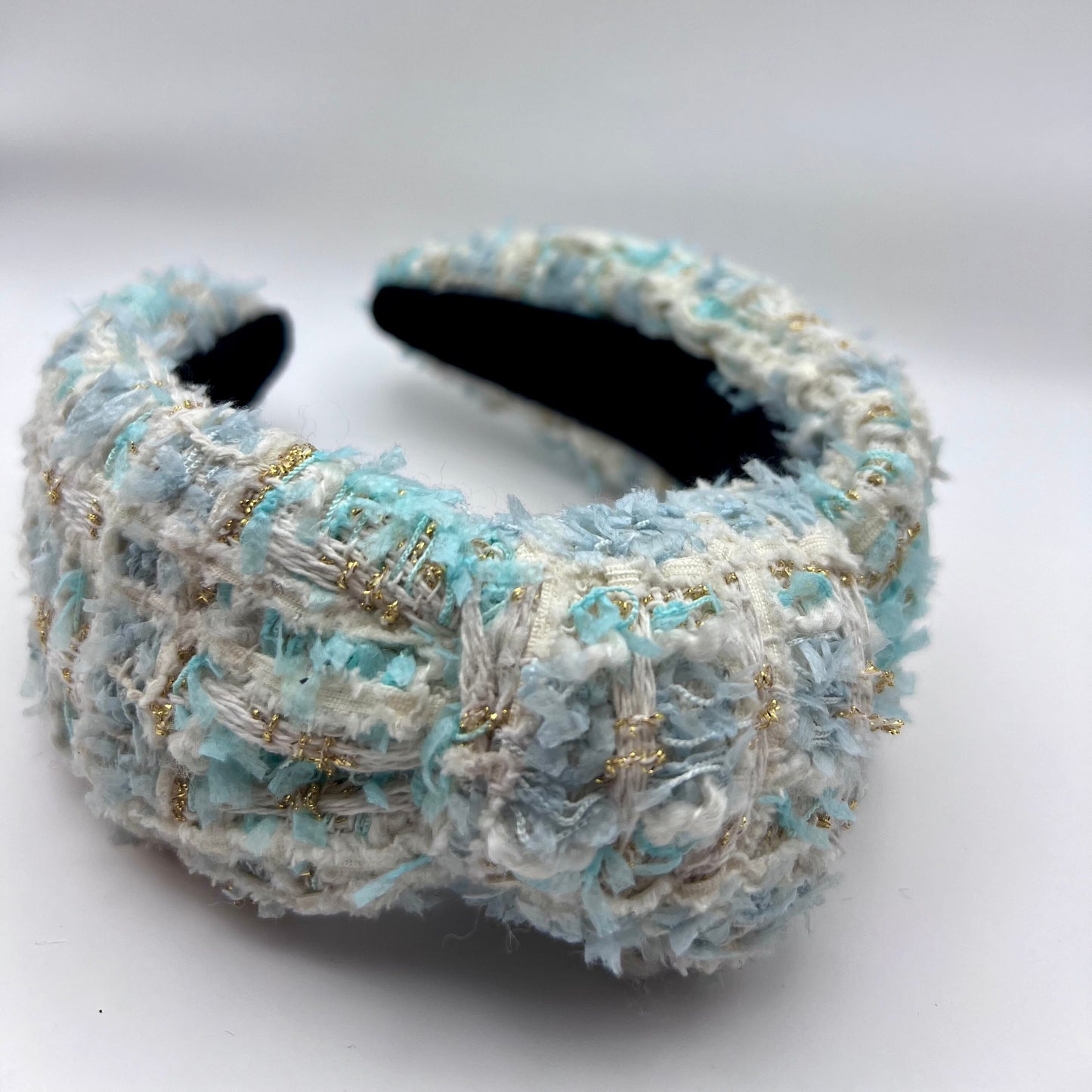 Handmade tweed headband, Light Blue Tweed,Stylish and Comfortable Hair Accessory,Unique and Trendy Headwear, Gift for Her, Knotted headband