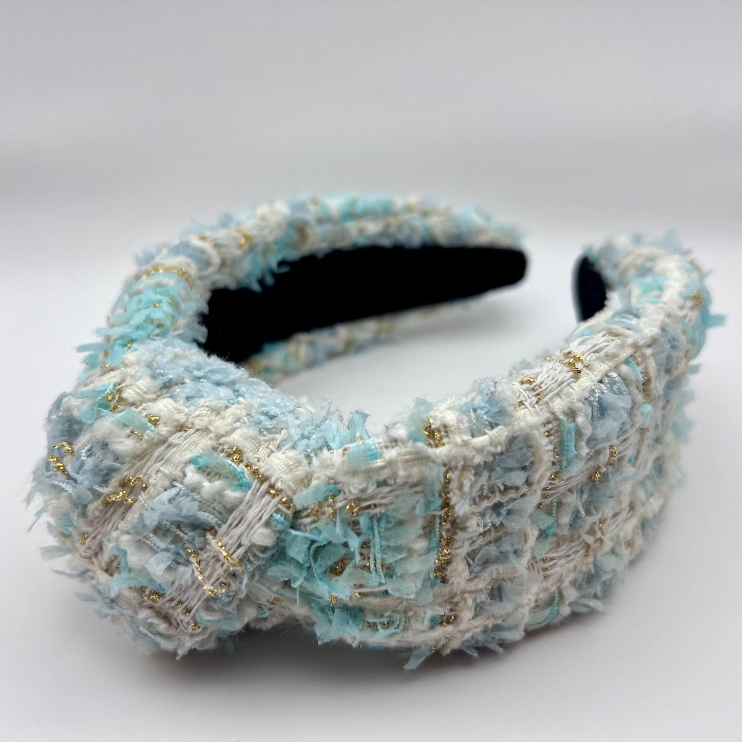 Handmade tweed headband, Light Blue Tweed,Stylish and Comfortable Hair Accessory,Unique and Trendy Headwear, Gift for Her, Knotted headband