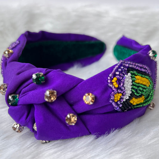 Mardi Gras Headbands, Handmade Beaded Headband,Knotted Headband,  Carnival, New Orleans headband,Nola Louisiana,Sparkling Beer Mug Design