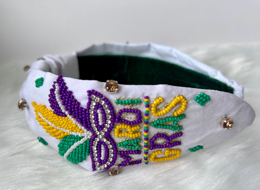 Mardi Gras Headbands, Handmade Beaded Headband,Knotted Headband, Carnival, New Orleans headband,Nola Louisiana,Mask headband