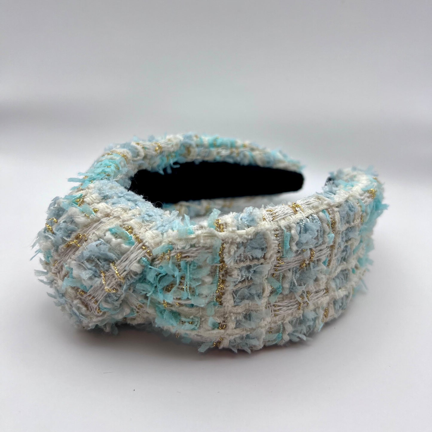 Handmade tweed headband, Light Blue Tweed,Stylish and Comfortable Hair Accessory,Unique and Trendy Headwear, Gift for Her, Knotted headband