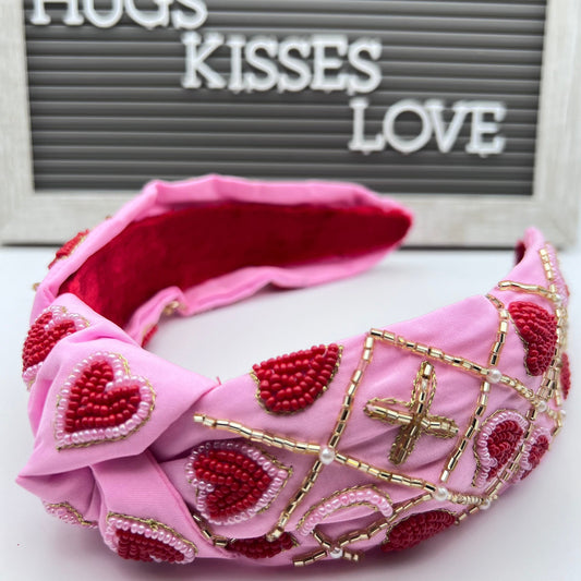 Valentine's Day Headbands, Handmade Beaded Headband , Red Hearts, Hair accessories, Jewelry,Elegant beaded, Unique, XOXO