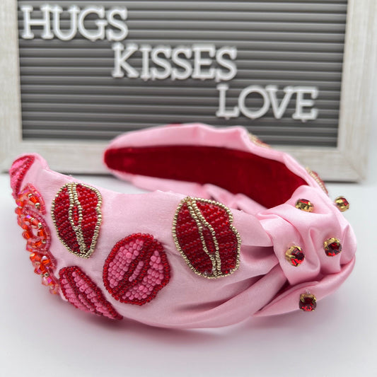 Valentine's Day Headbands, Handmade Beaded Headband , Hair accessories, Jewelry,Elegant beaded, Unique, Kiss, Lips