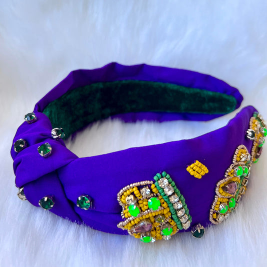 Mardi Gras Headbands, Handmade Beaded Headband,Knotted Headband, Carnival, New Orleans headband,Nola Louisiana,Carnival crown headband