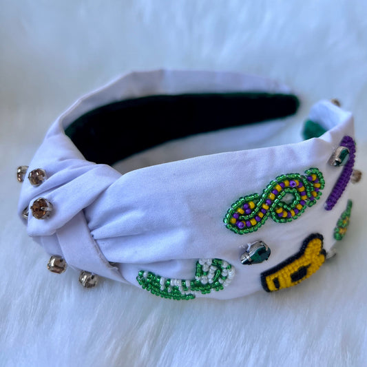 Mardi Gras Headbands, Handmade Beaded Headband,Knotted Headband, Carnival, New Orleans headband,Nola Louisiana,Music beats headband